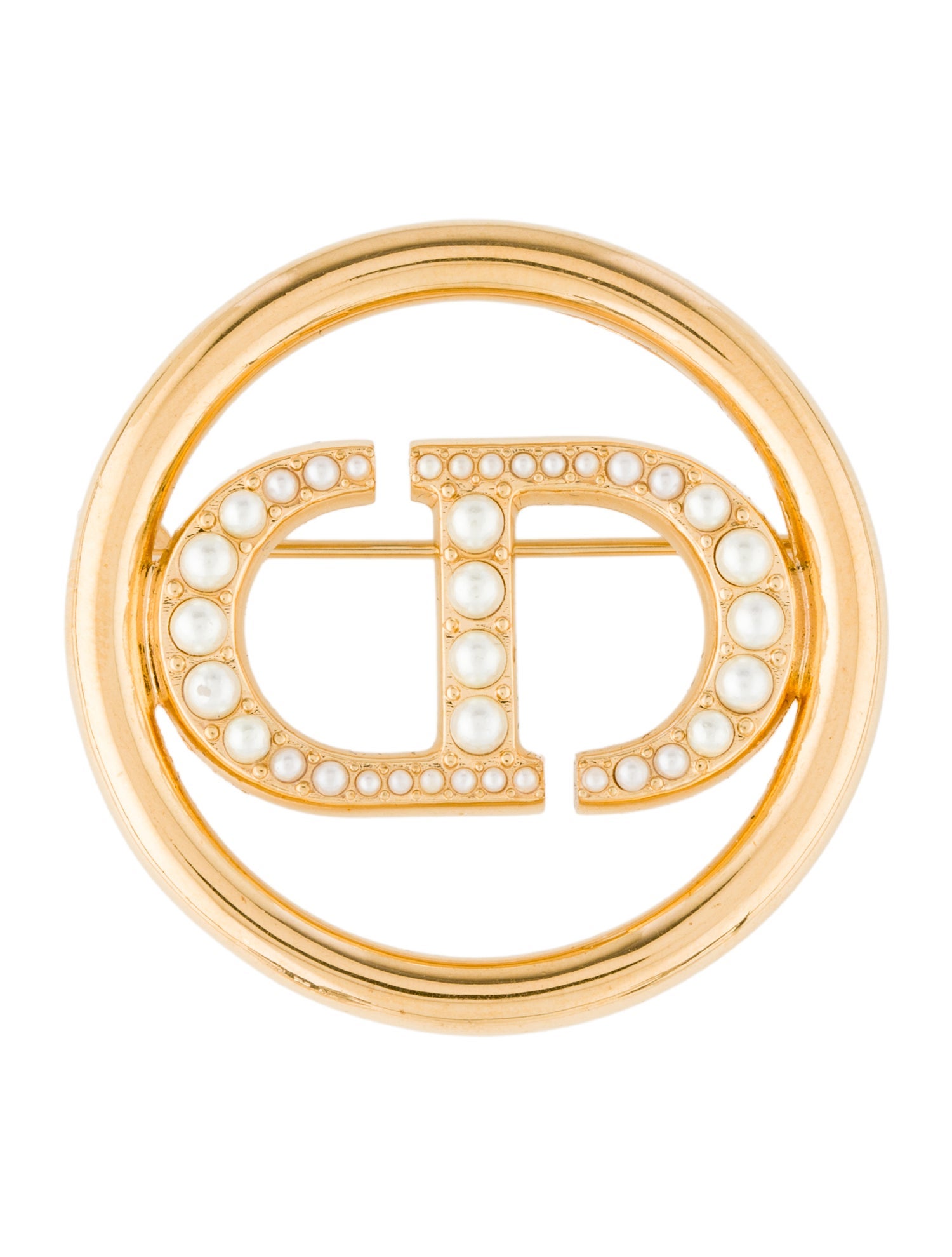 Christian Dior Faux Pearl CD Brooch Pin