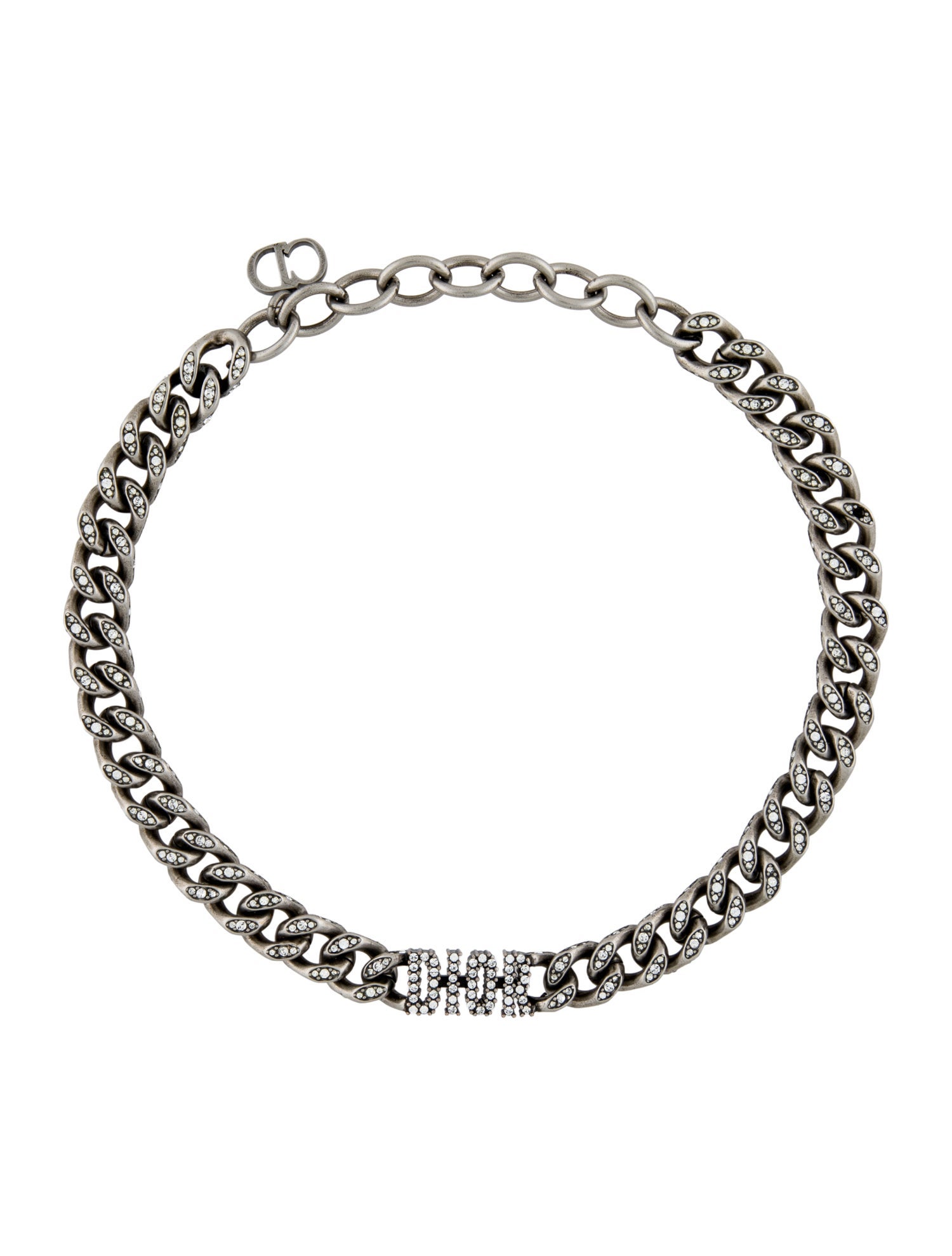Christian Dior Crystal Logo Curb Chain Choker Necklace