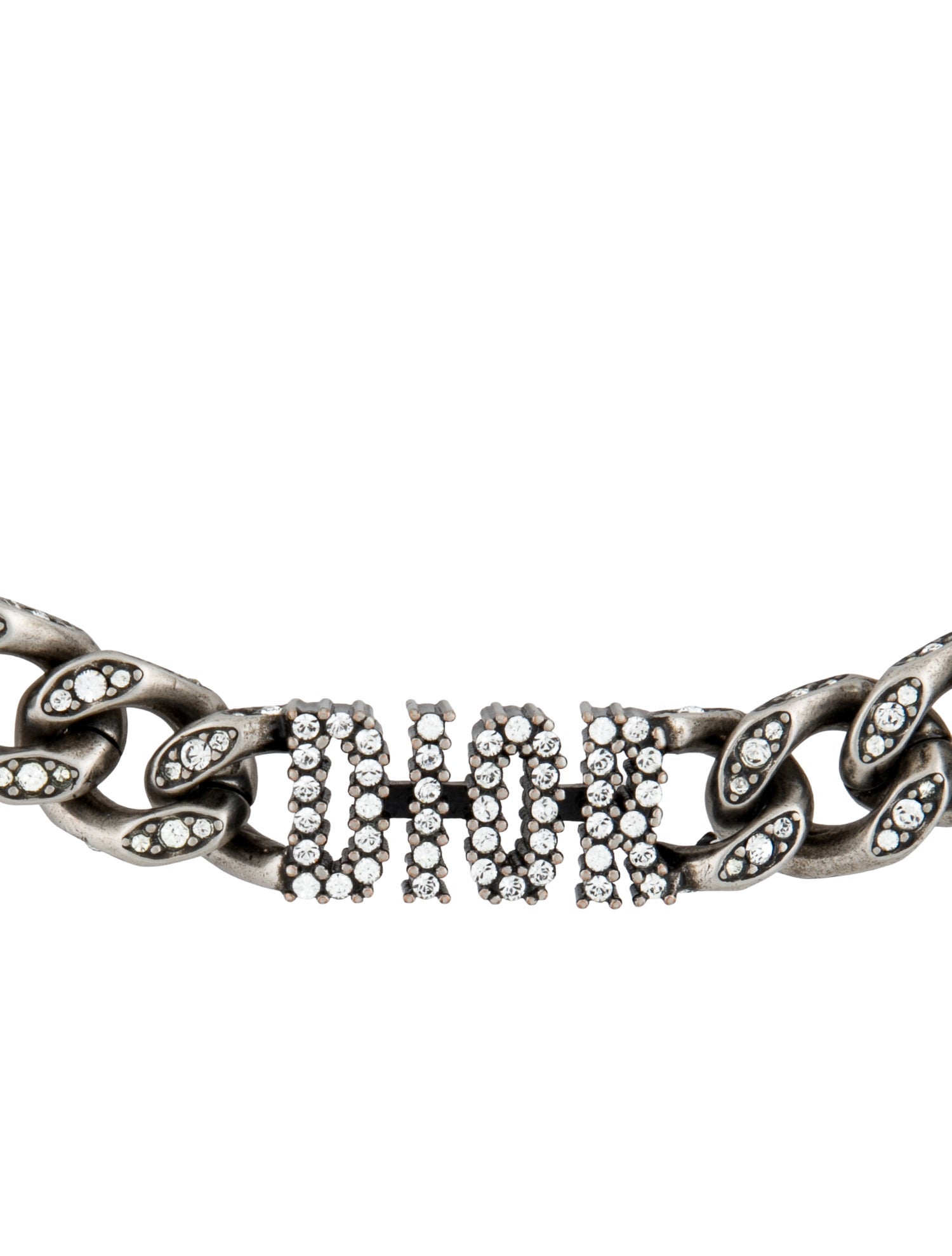 Christian Dior Crystal Logo Curb Chain Choker Necklace