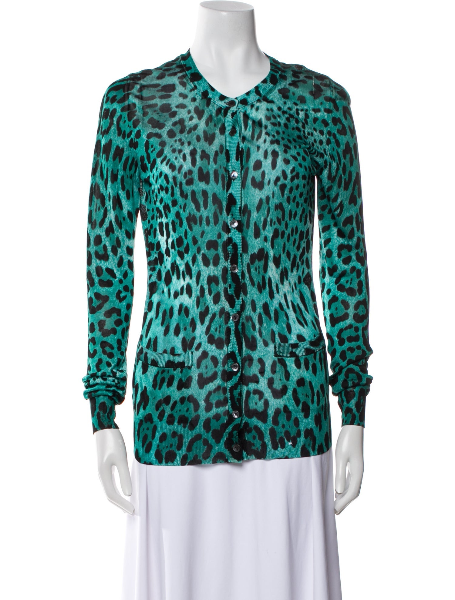 Dolce & Gabbana Animal Print Crew Neck Button-Up Top