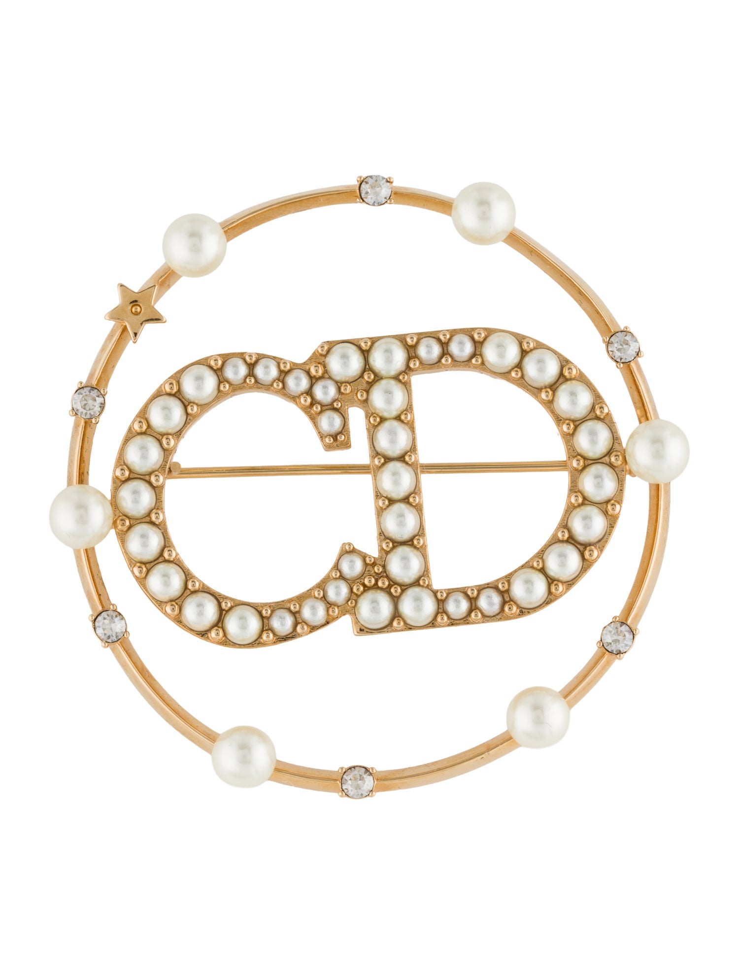 Christian Dior Faux Pearl & Crystal D Lune CD Brooch