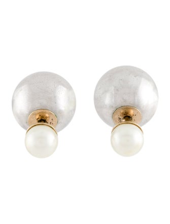 Christian Dior Faux Pearl Tribales Stud Earrings