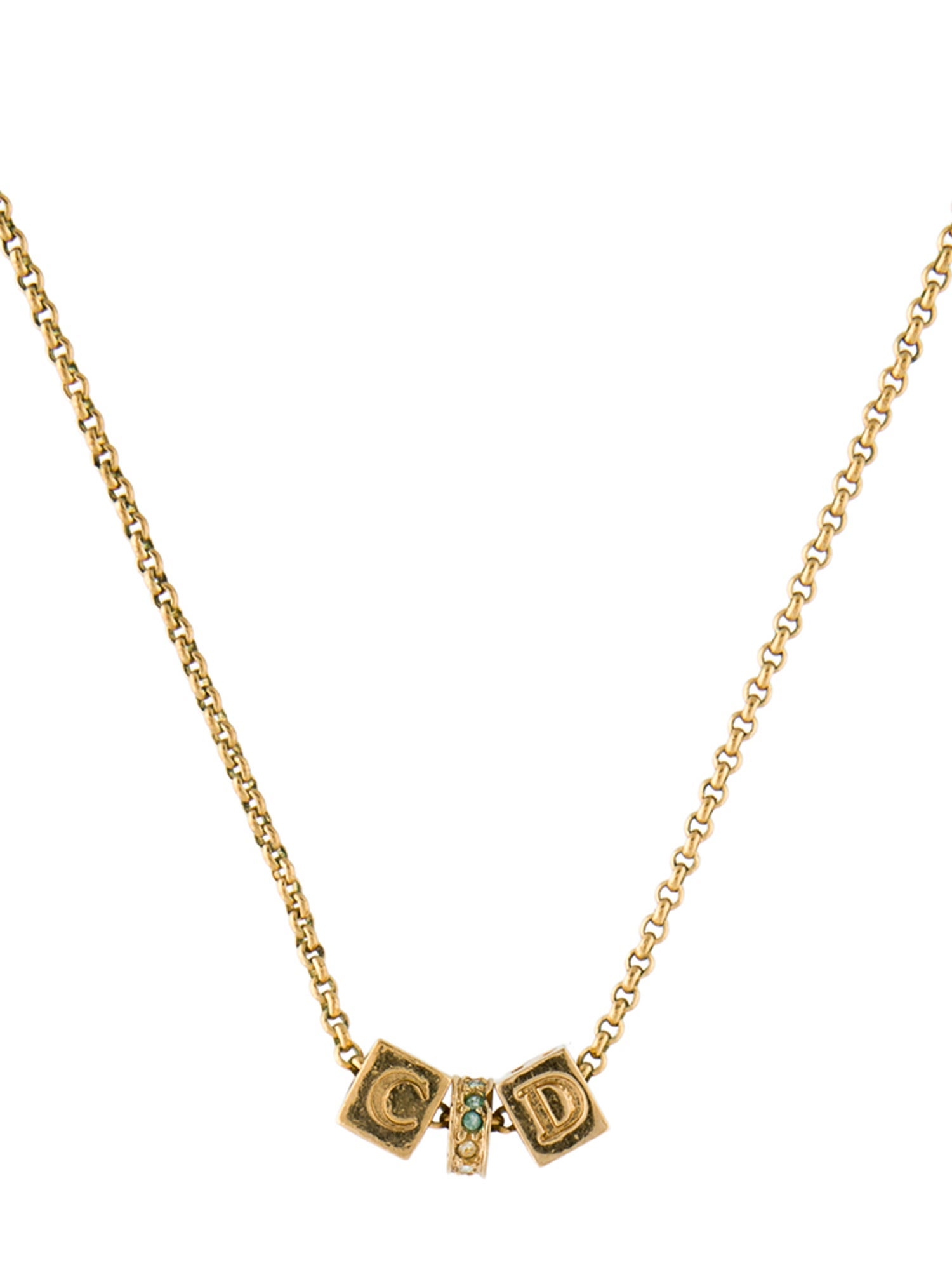 Christian Dior Vintage Crystal Cube CD Charm Necklace