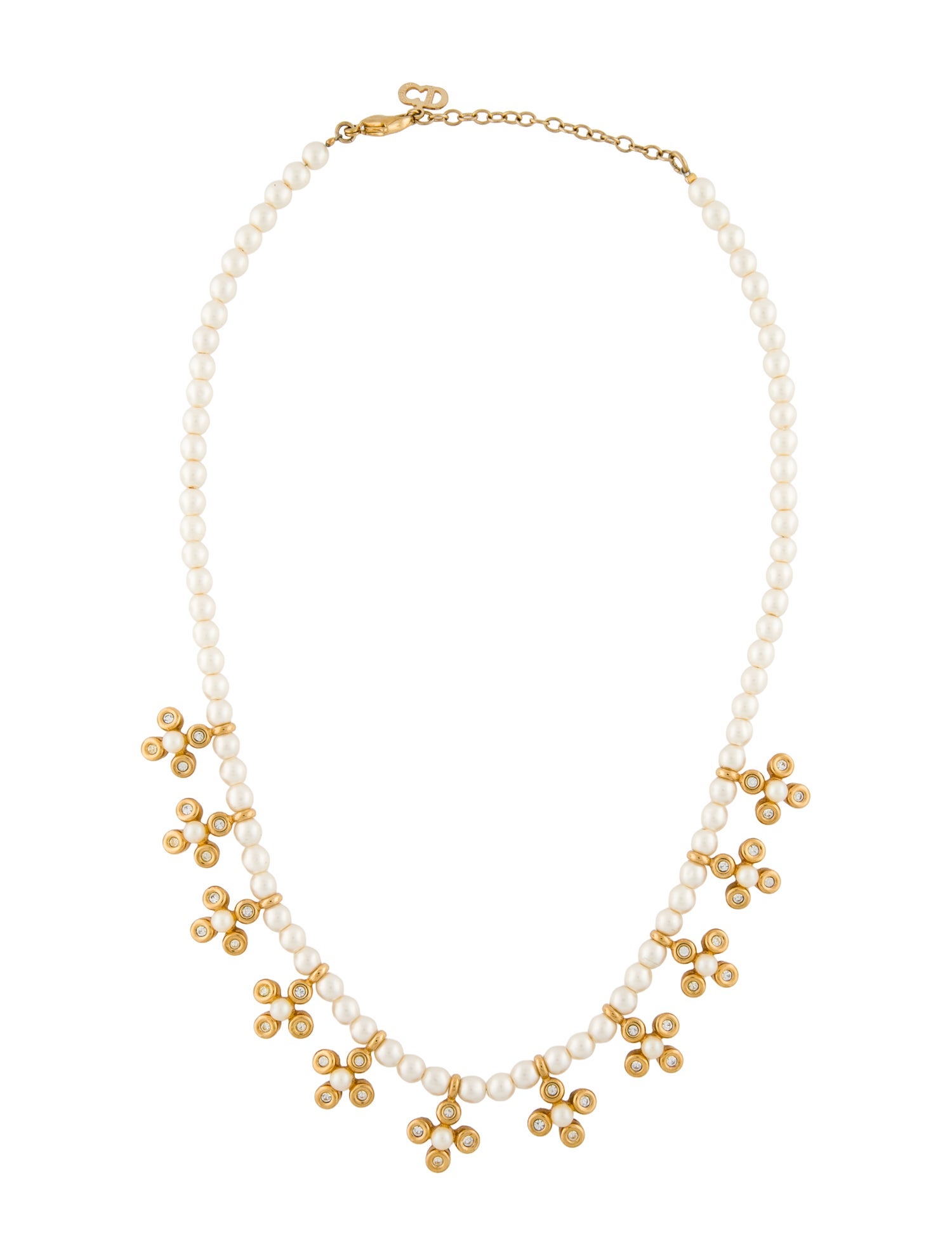 Christian Dior Faux Pearl & Crystal Station Necklace