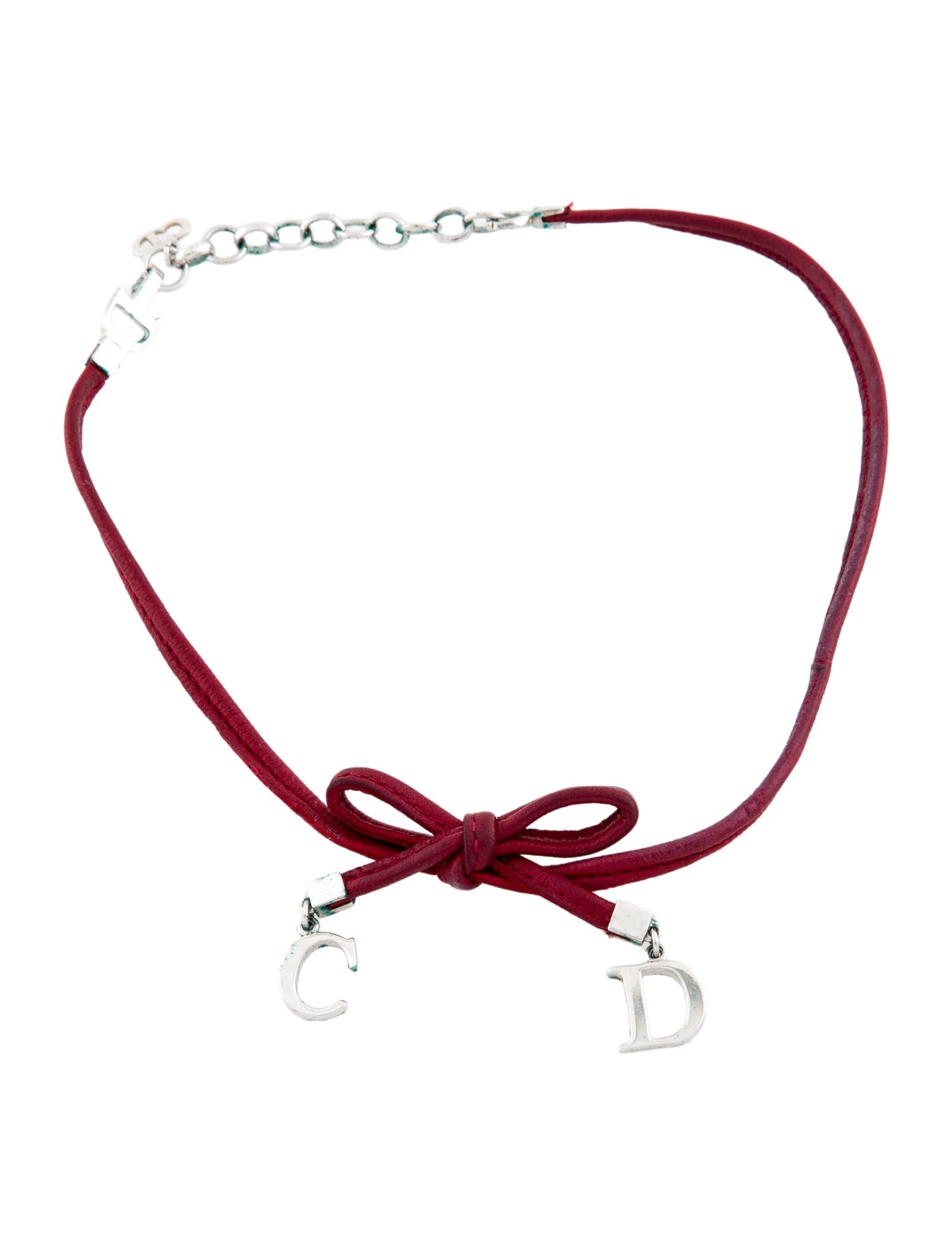 Christian Dior Leather CD Bow Choker Necklace