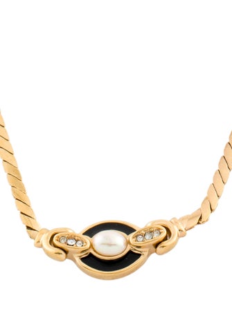 Christian Dior Vintage Enamel & Crystal Pendant Necklace