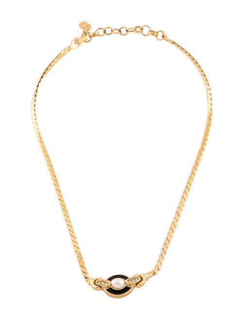 Christian Dior Vintage Enamel & Crystal Pendant Necklace