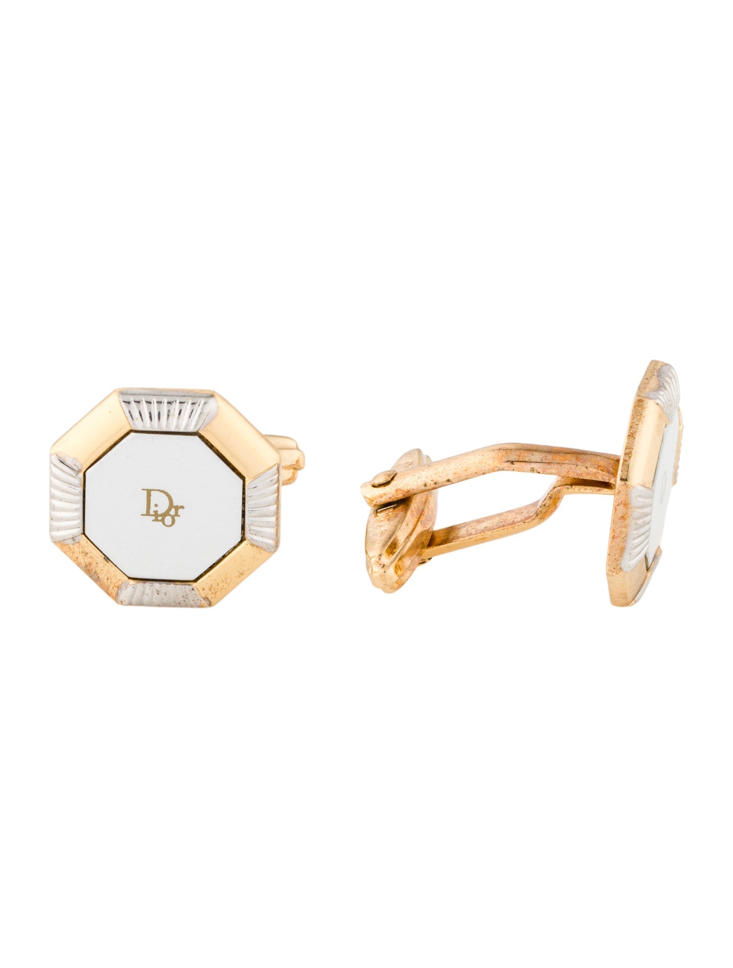 Christian Dior Vintage Logo Two-Tone Cufflinks