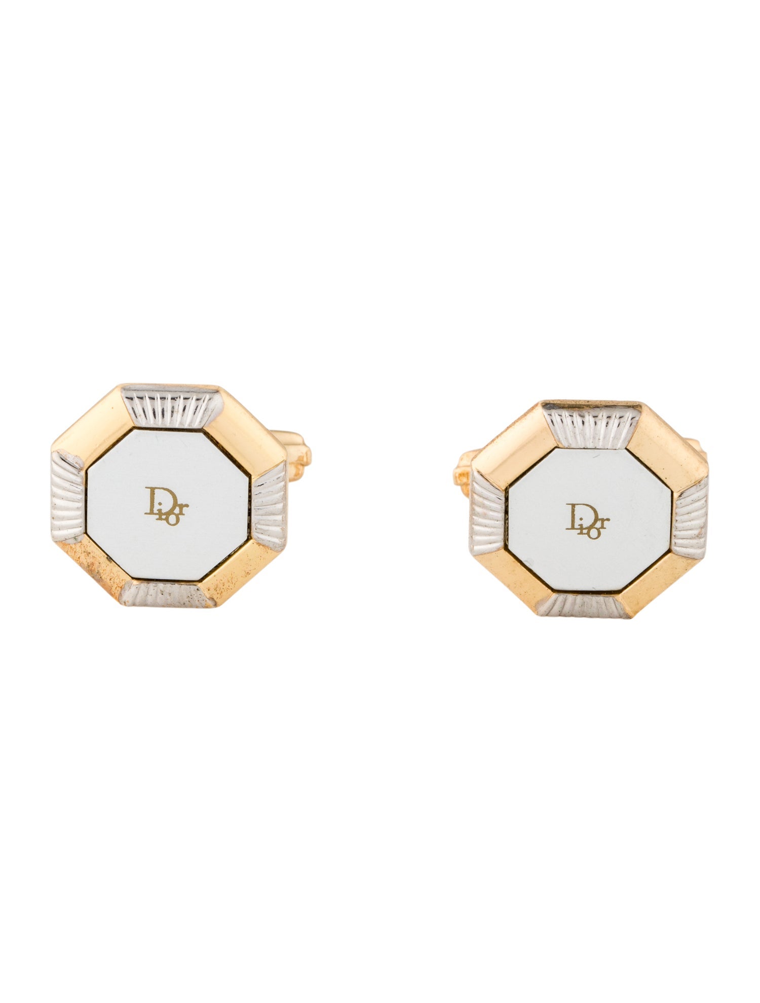 Christian Dior Vintage Logo Two-Tone Cufflinks