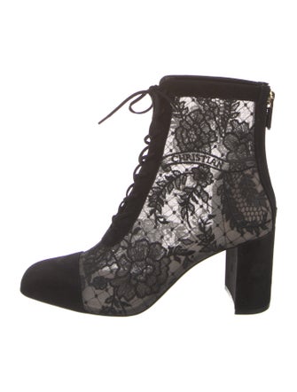 Christian Dior Suede Lace Pattern Lace-Up Boots