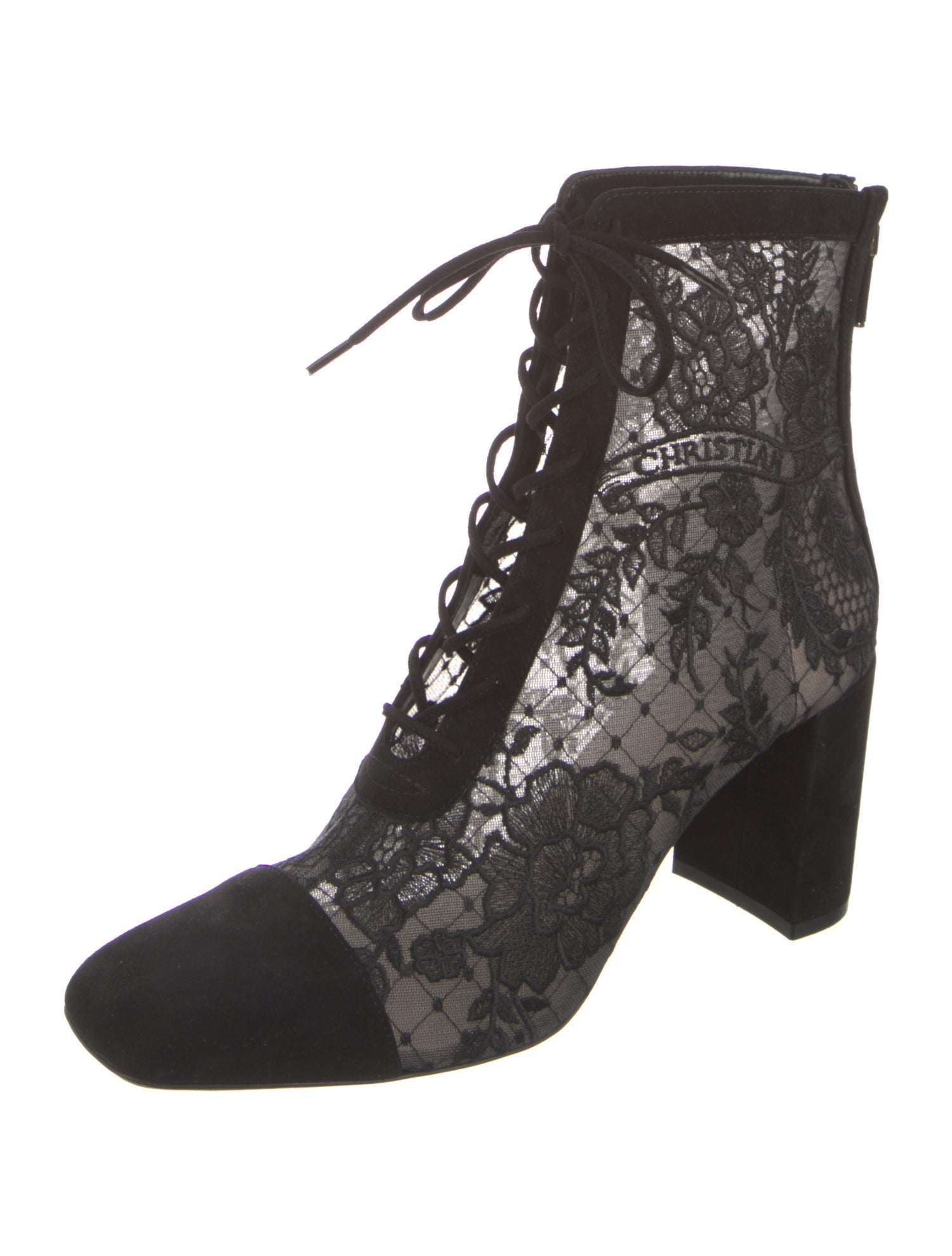Christian Dior Suede Lace Pattern Lace-Up Boots