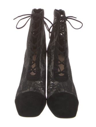 Christian Dior Suede Lace Pattern Lace-Up Boots