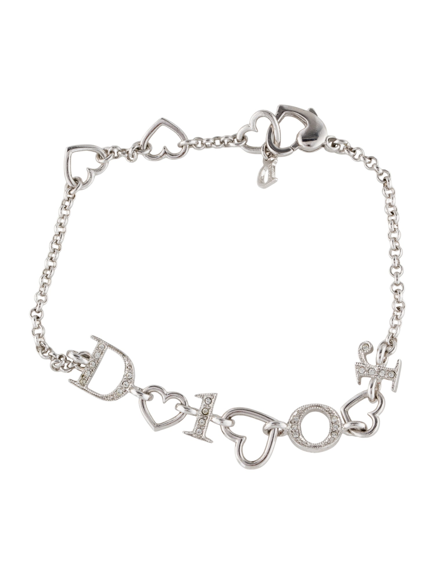 Christian Dior Crystal Logo Heart Link Bracelet