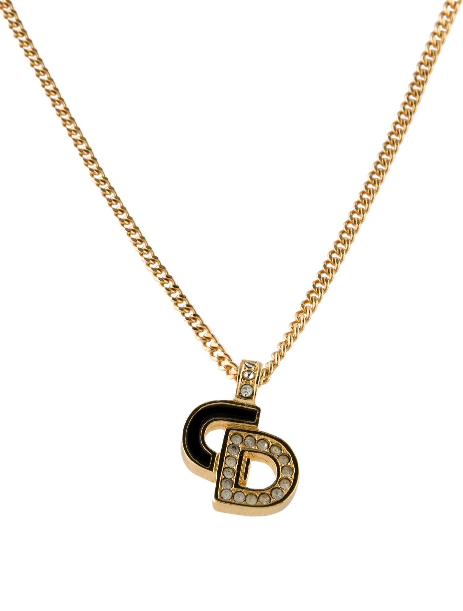 Christian Dior Vintage Crystal & Enamel Pendant Necklace
