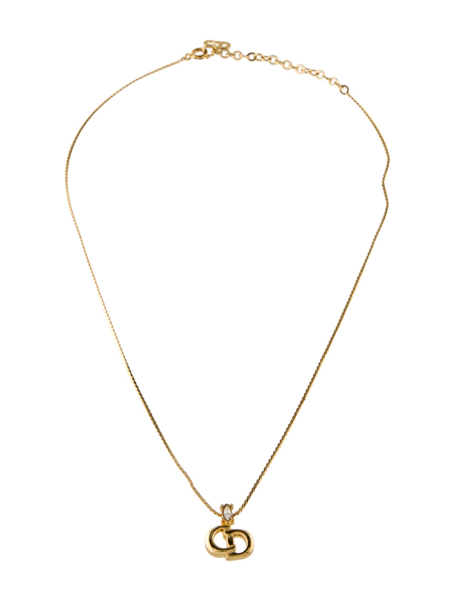 Christian Dior Vintage Crystal CD Pendant Necklace