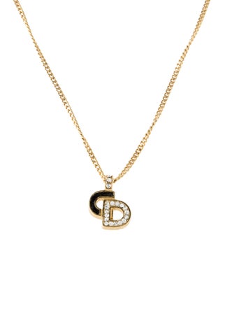 Christian Dior Vintage Crystal CD Logo Pendant Necklace