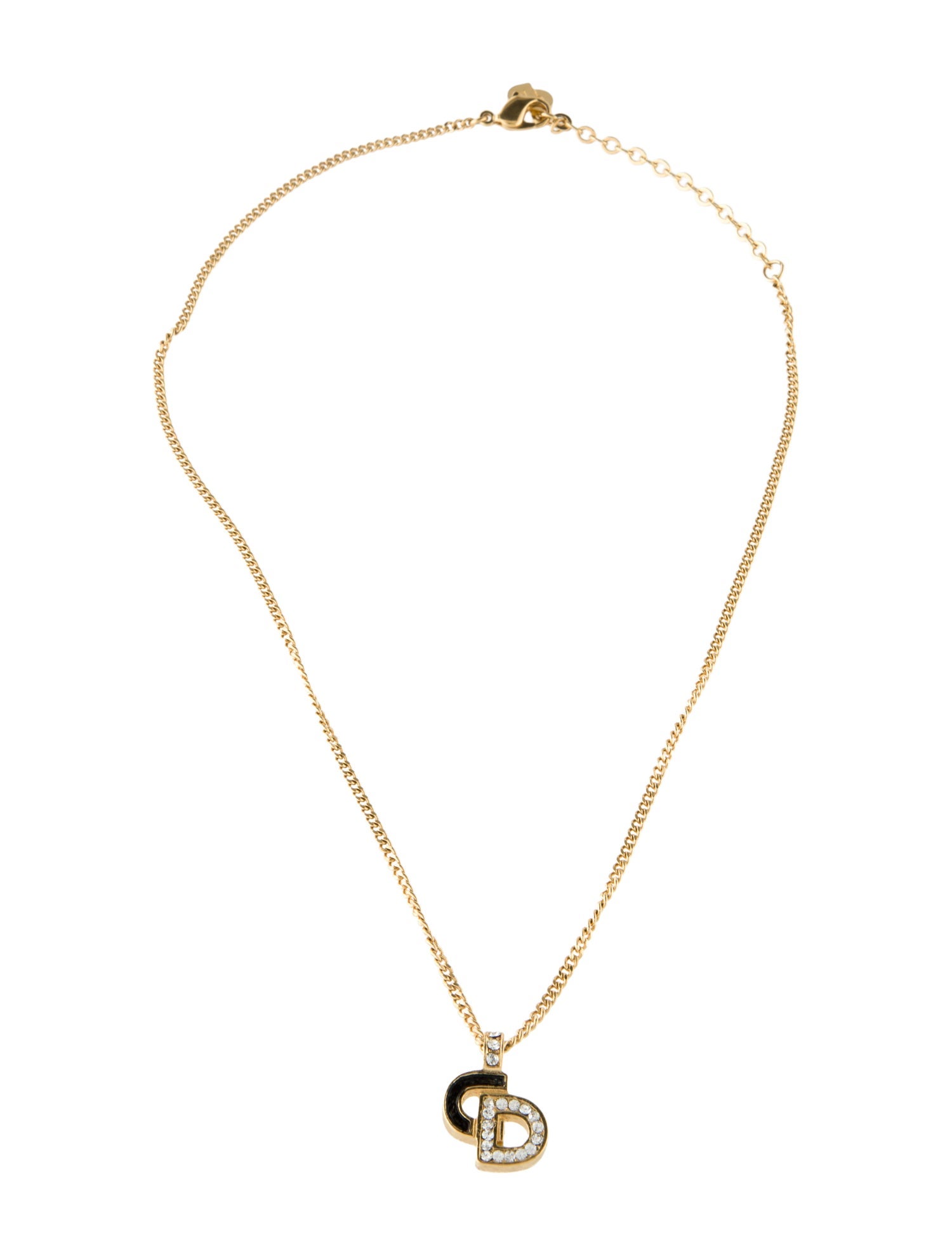 Christian Dior Vintage Crystal CD Logo Pendant Necklace