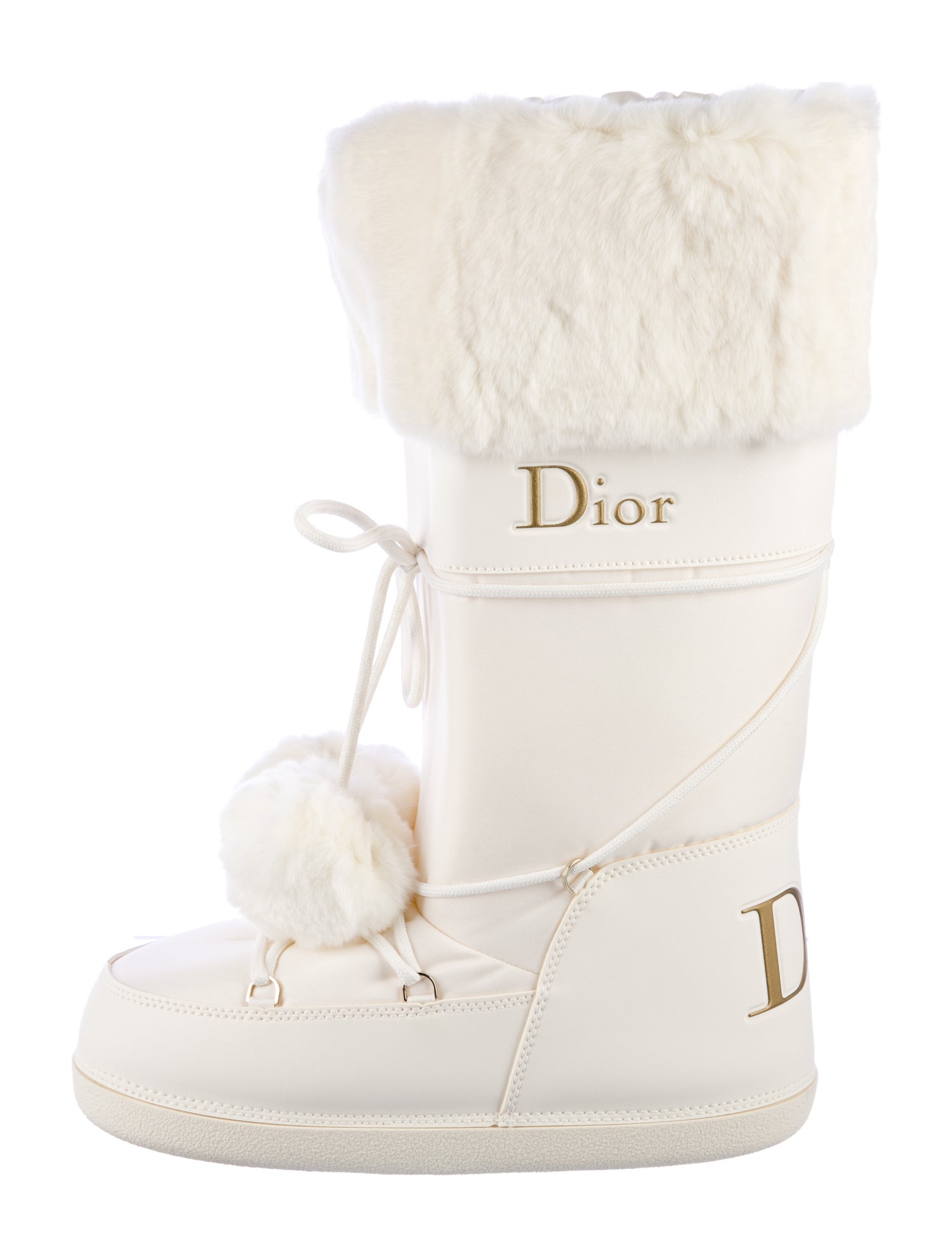 Christian Dior Leather Fur Trim Lace-Up Boots