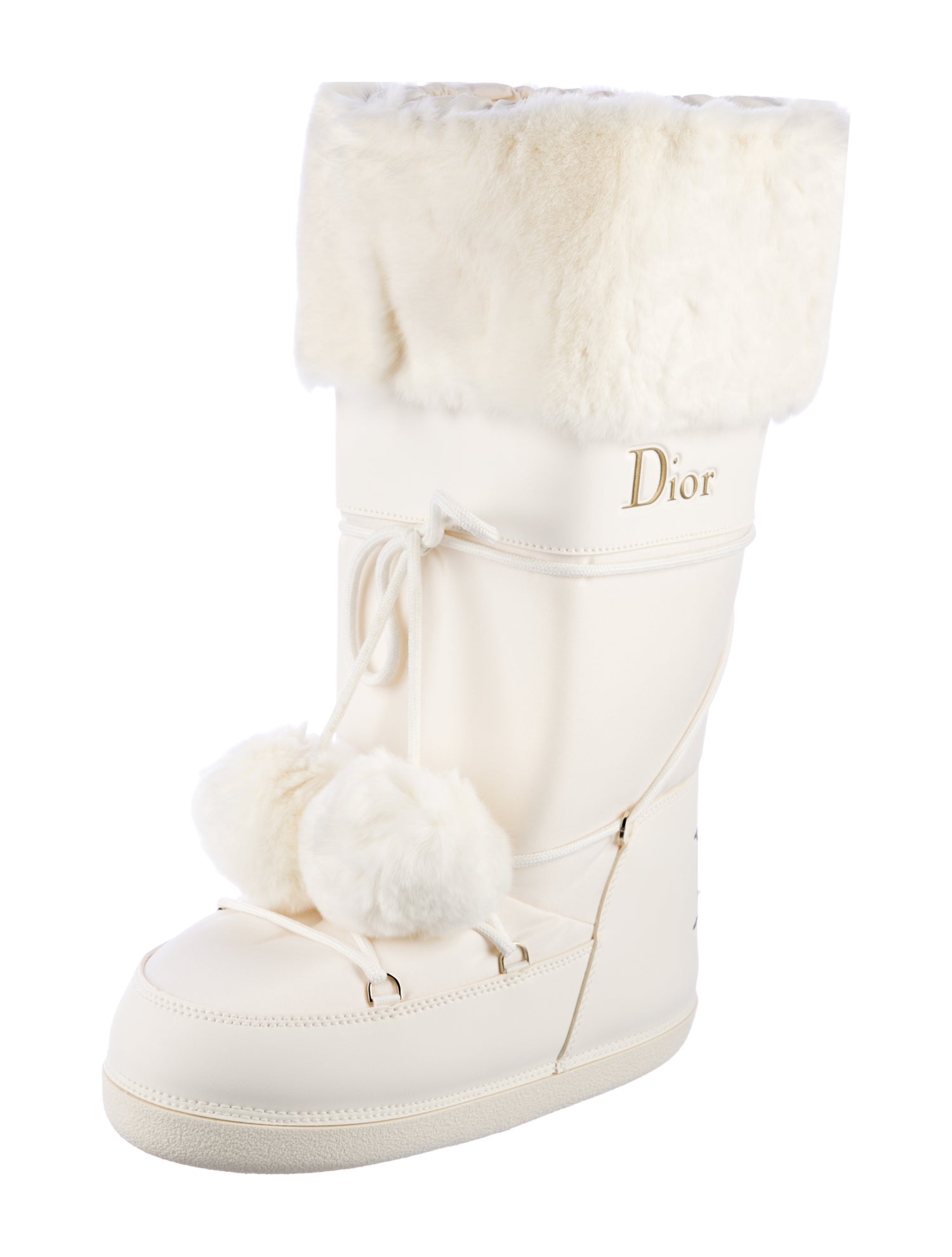 Christian Dior Leather Fur Trim Lace-Up Boots
