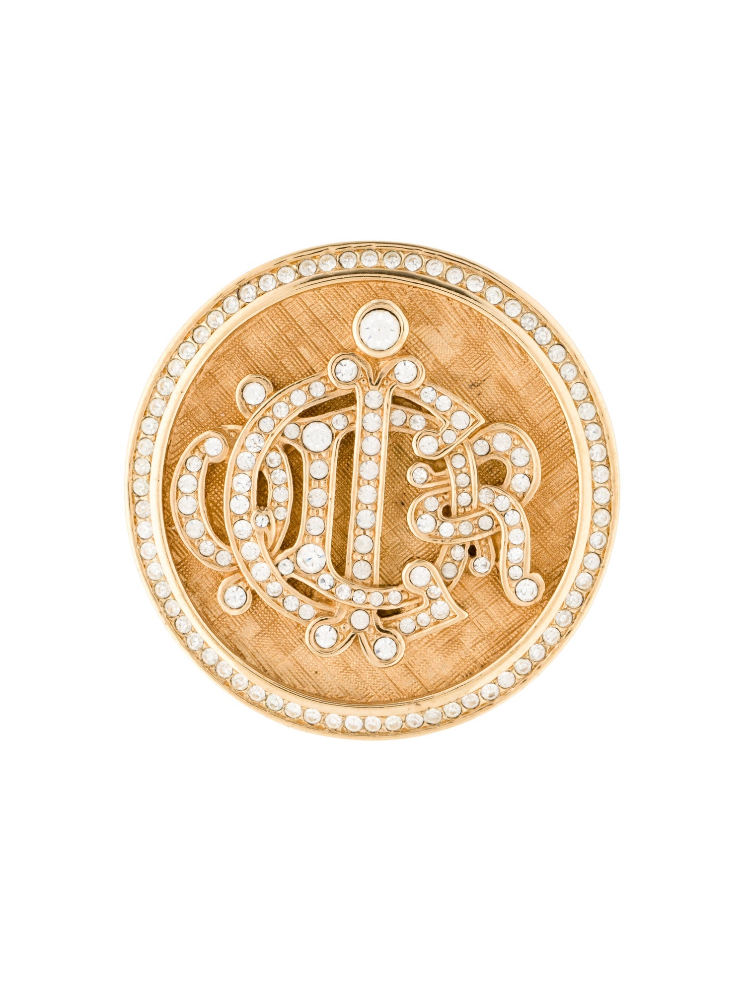 Christian Dior Vintage Crystal Crest Logo Brooch