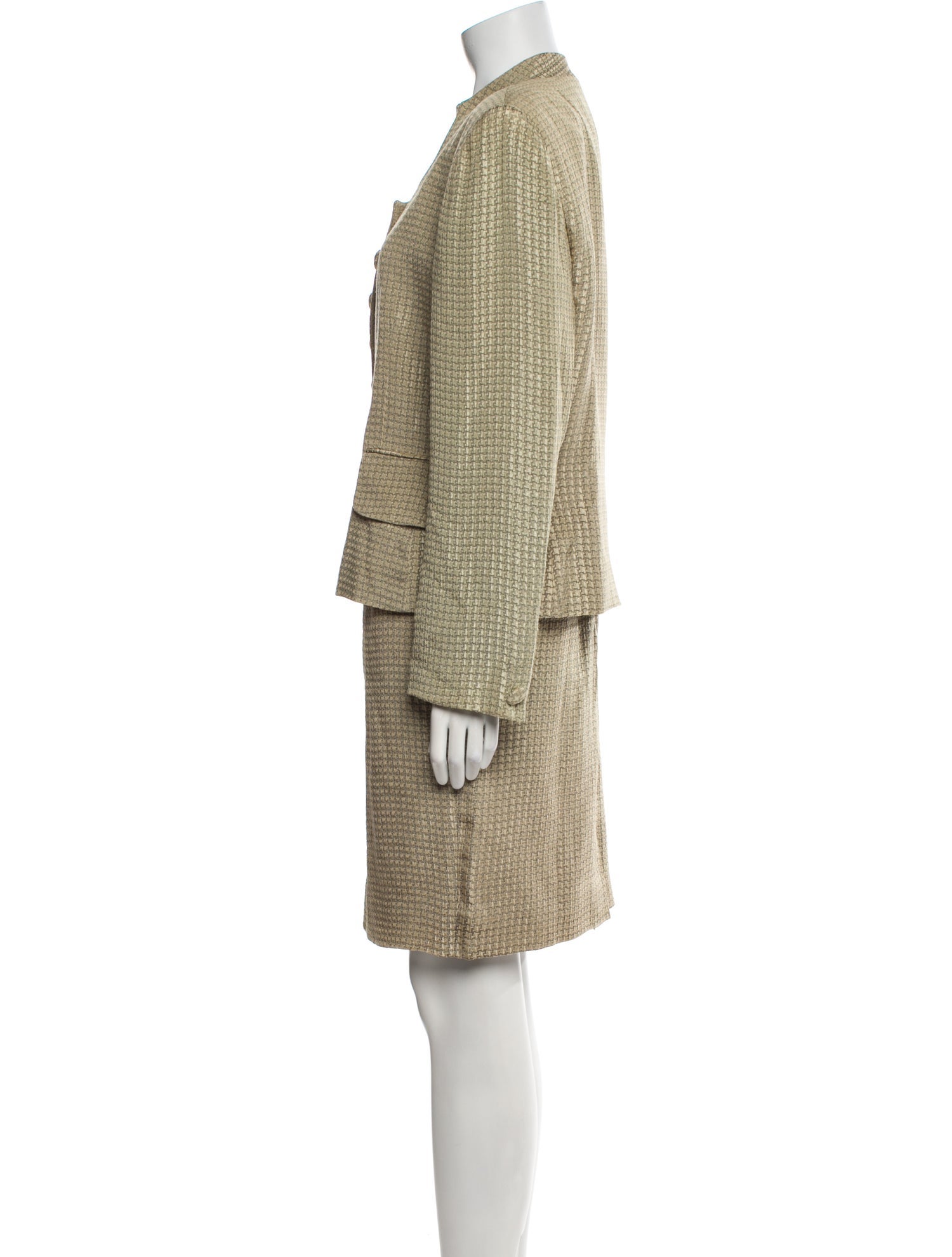 Christian Dior Houndstooth Print Pleated Accents Skirt Suit