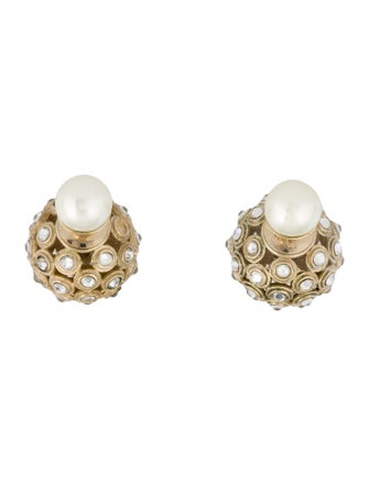 Christian Dior Faux Pearl & Crystal Tribales Stud Earrings