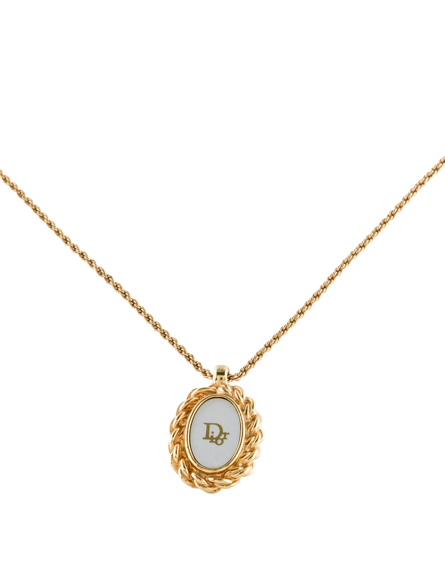 Christian Dior Vintage Mirrored Logo Pendant Necklace
