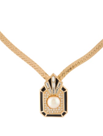 Christian Dior Vintage Faux Pearl, Enamel & Crystal Collar Necklace