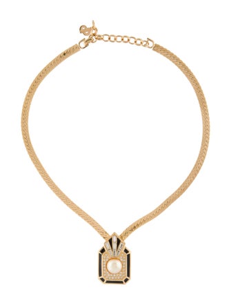 Christian Dior Vintage Faux Pearl, Enamel & Crystal Collar Necklace