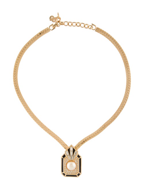 Christian Dior Vintage Faux Pearl, Enamel & Crystal Collar Necklace