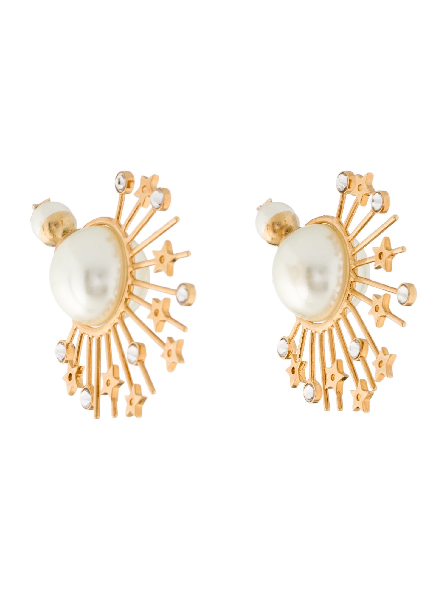 Christian Dior Faux Pearl & Crystal Star Tribal Earrings