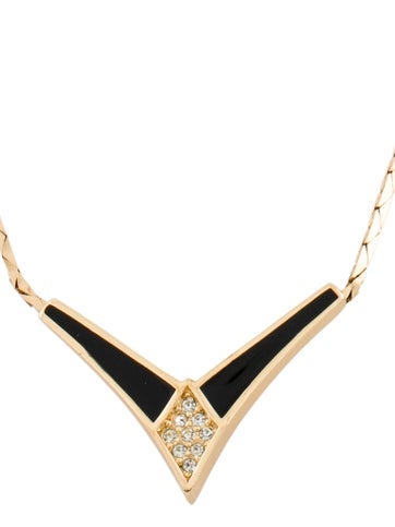 Christian Dior Pendant Necklace Vintage Enamel & Crystal V