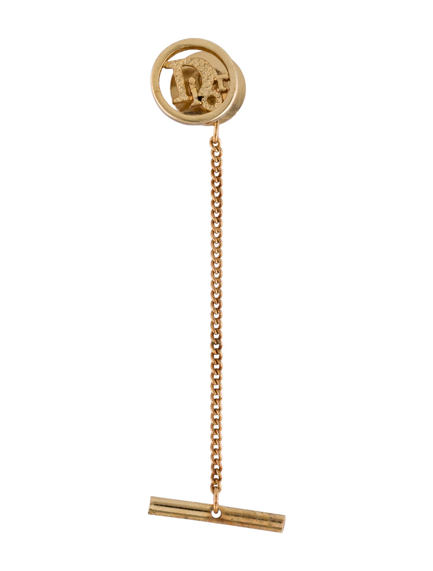 Christian Dior Vintage Logo Tie Pin w/ Chain