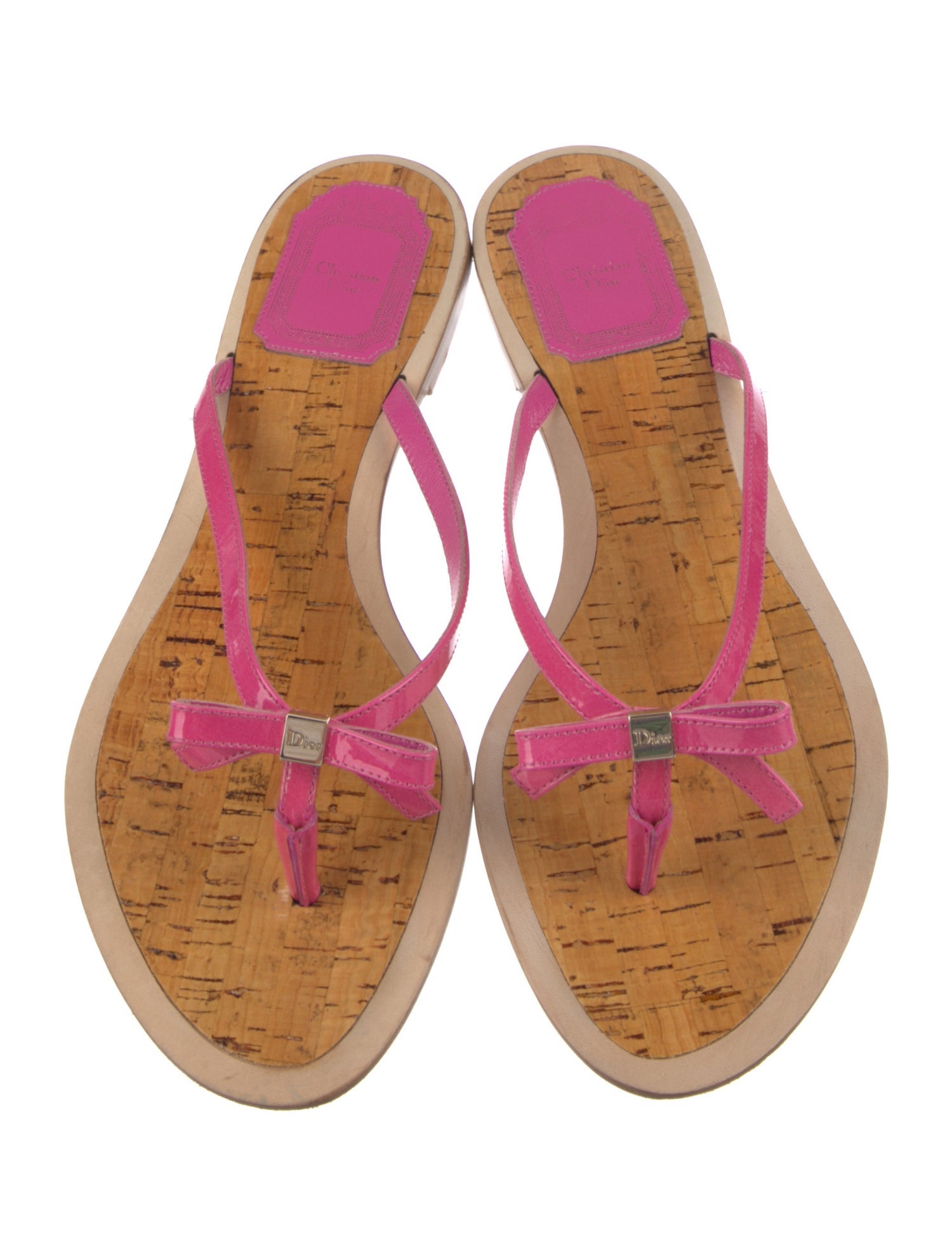 Christian Dior Patent Leather Bow Accents Flip Flops