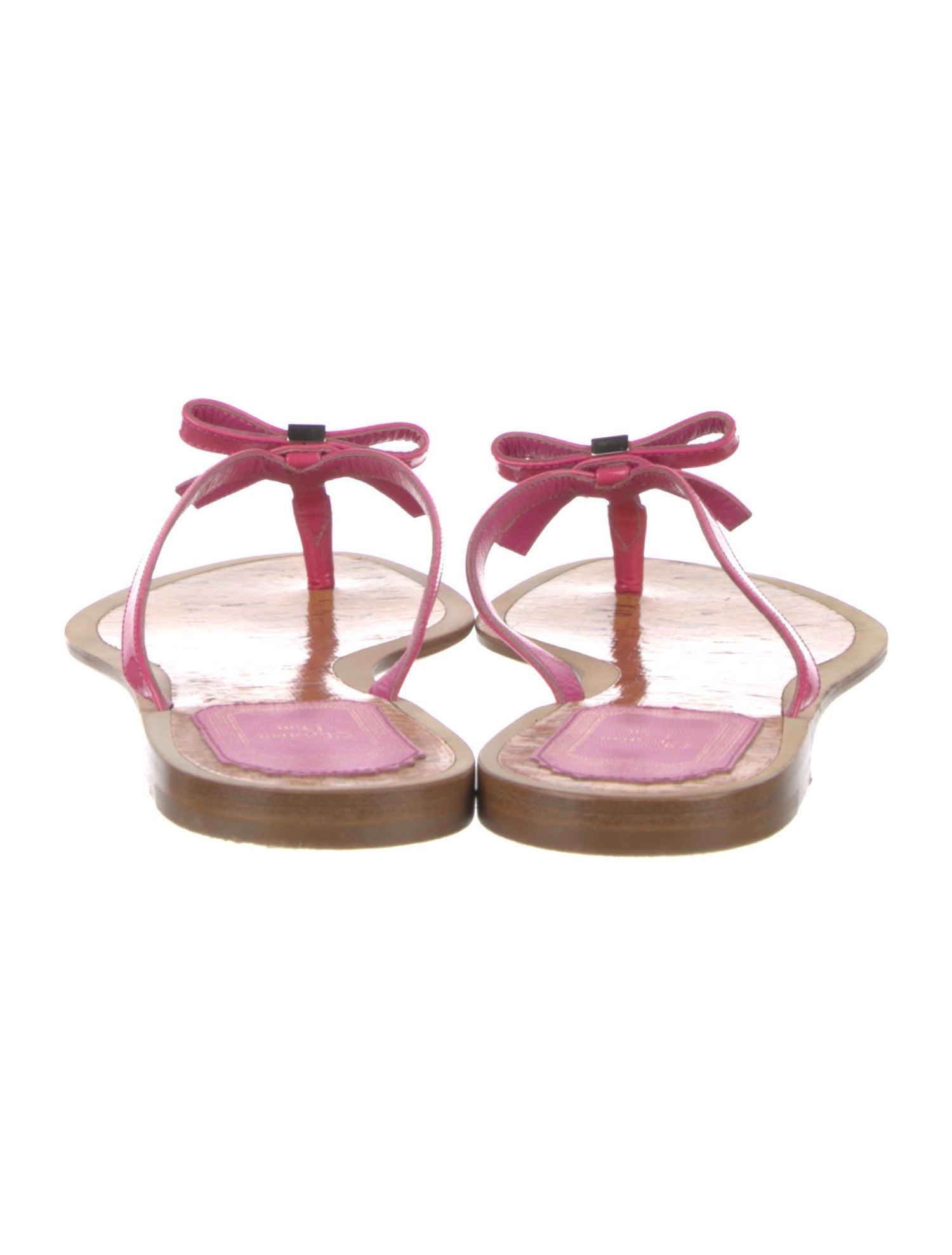 Christian Dior Patent Leather Bow Accents Flip Flops