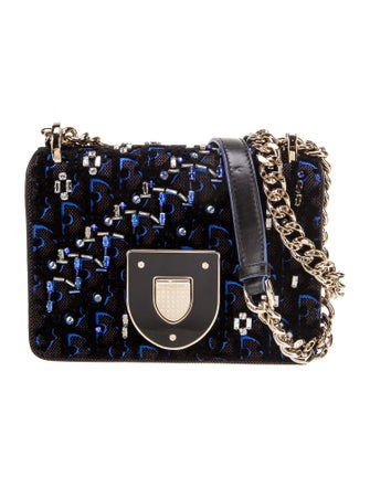 Christian Dior Velvet CHRISTIAN DIOR Velvet Crystal Diorama Club Flap Bag Navy Baby
