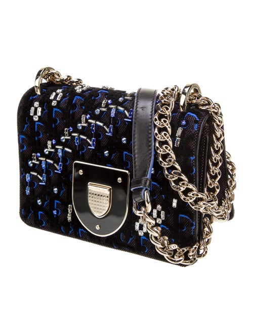 Christian Dior Velvet CHRISTIAN DIOR Velvet Crystal Diorama Club Flap Bag Navy Baby