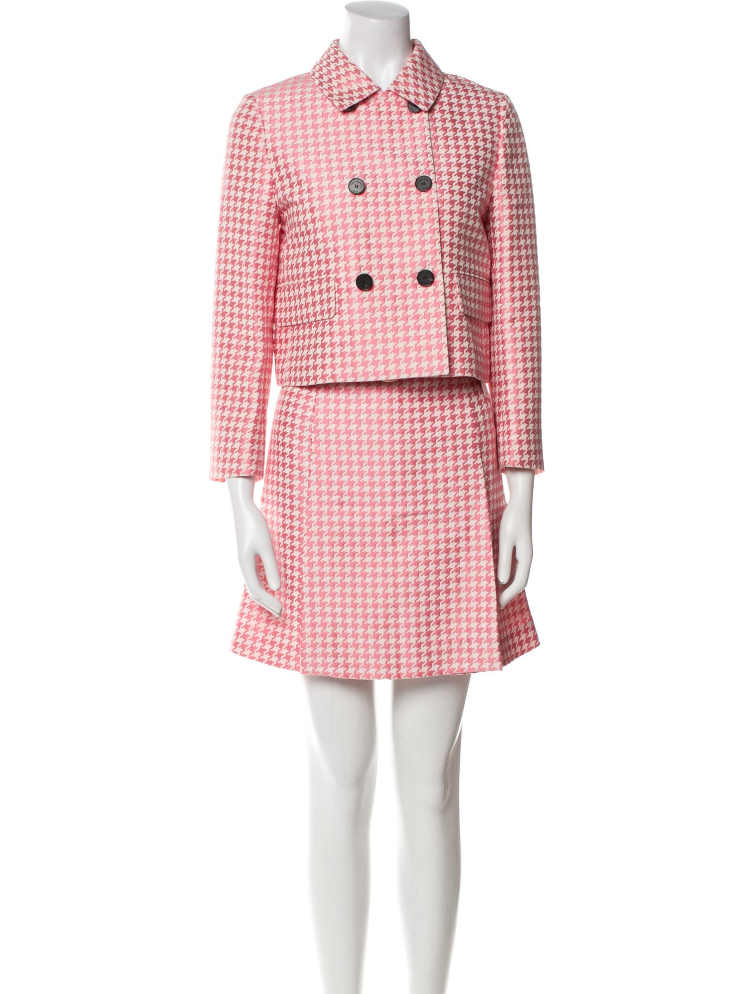 Christian Dior Houndstooth Print Pleated Accents Skirt Set