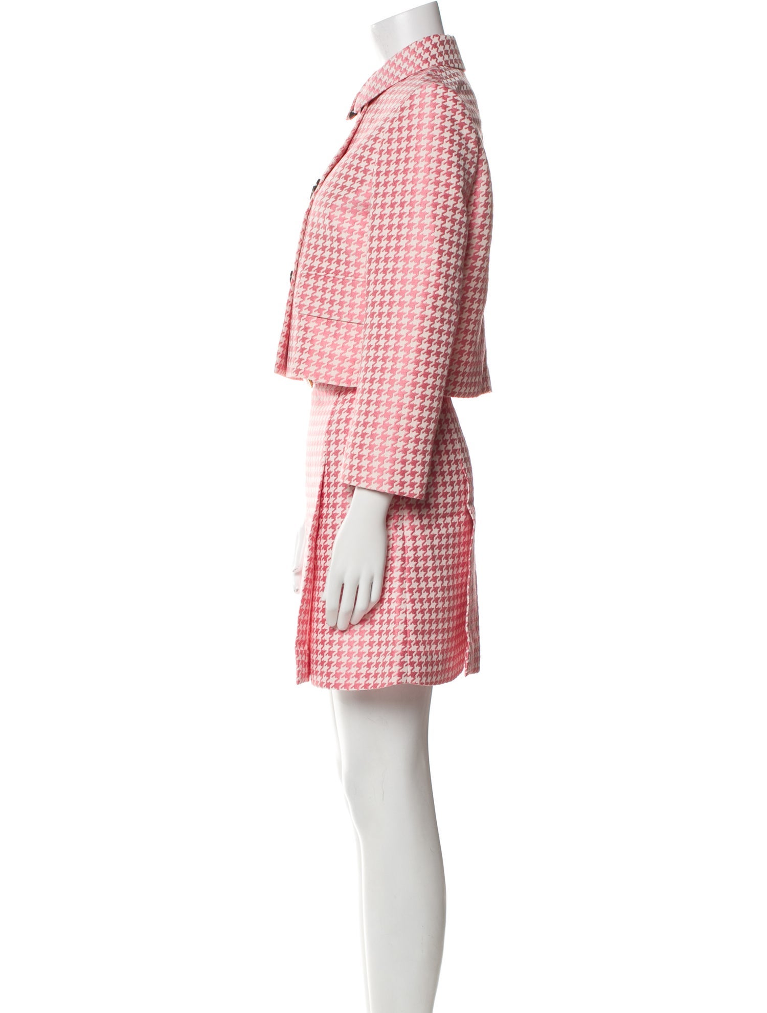 Christian Dior Houndstooth Print Pleated Accents Skirt Set