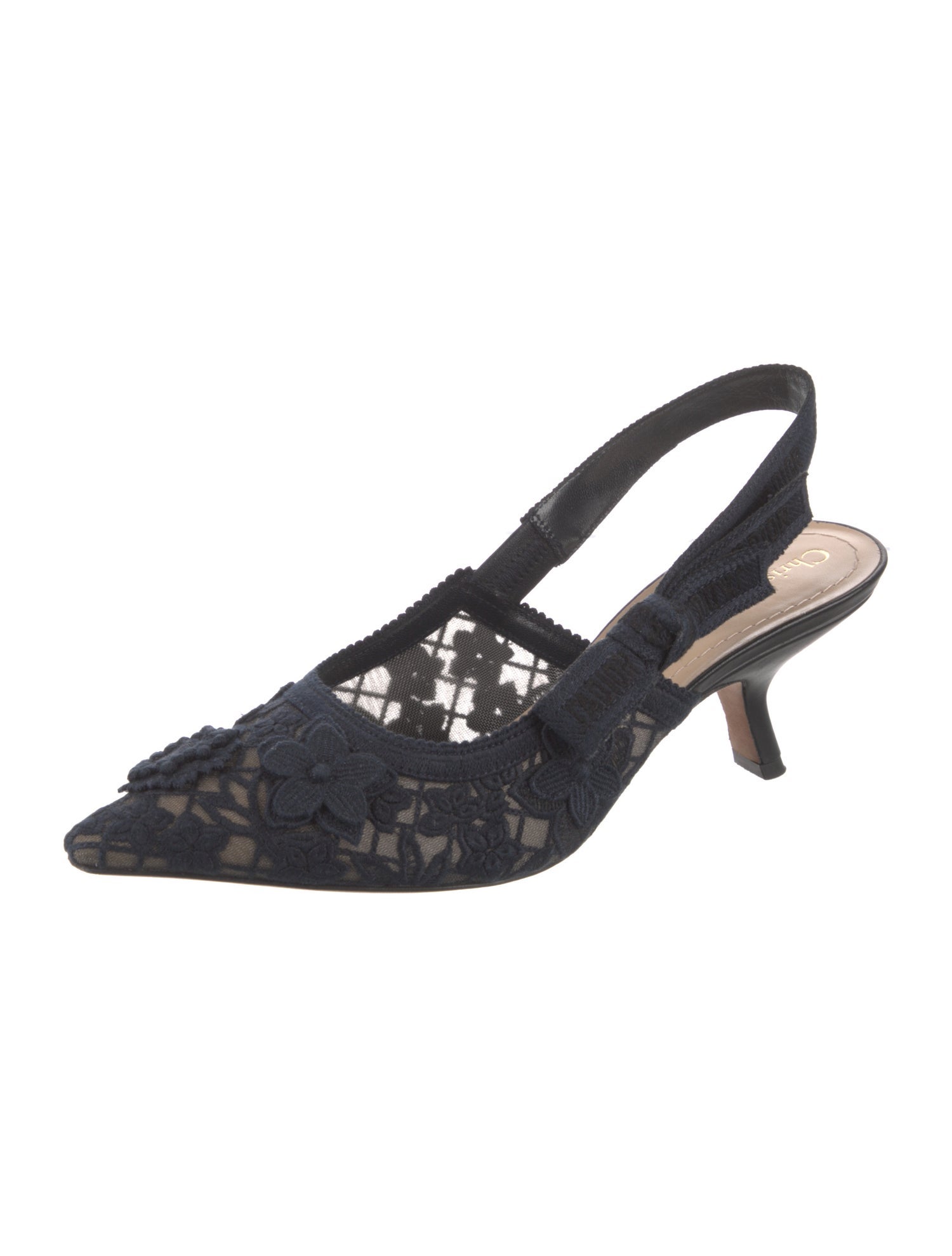 Christian Dior Canvas Lace Pattern Slingback Pumps