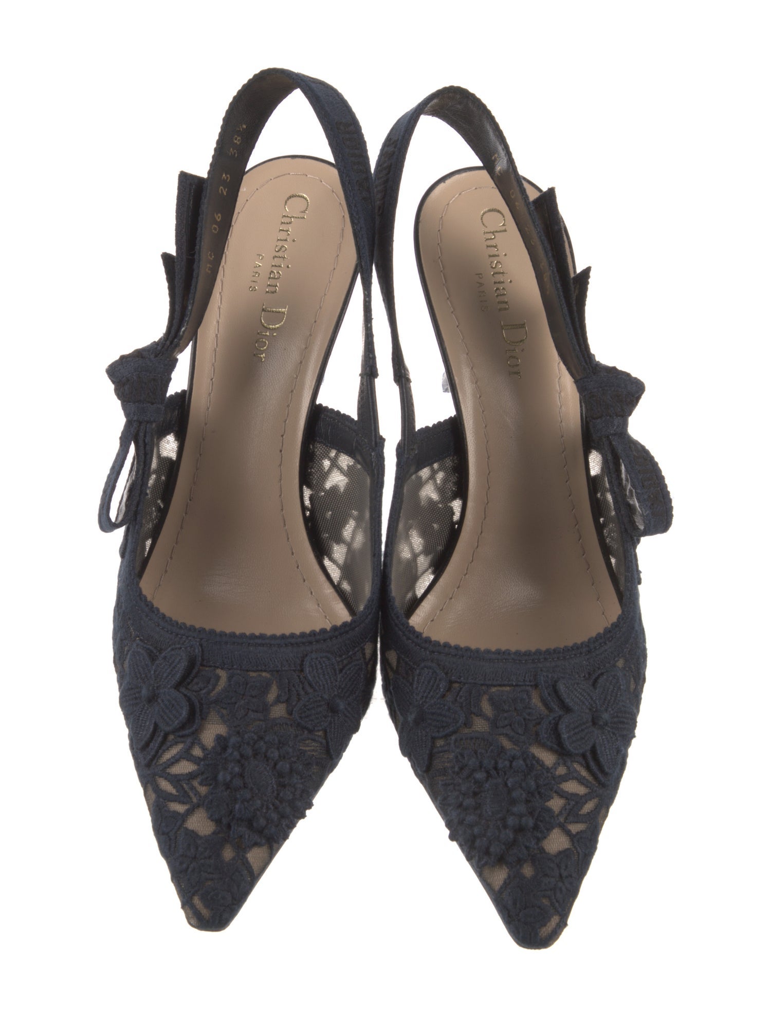 Christian Dior Canvas Lace Pattern Slingback Pumps