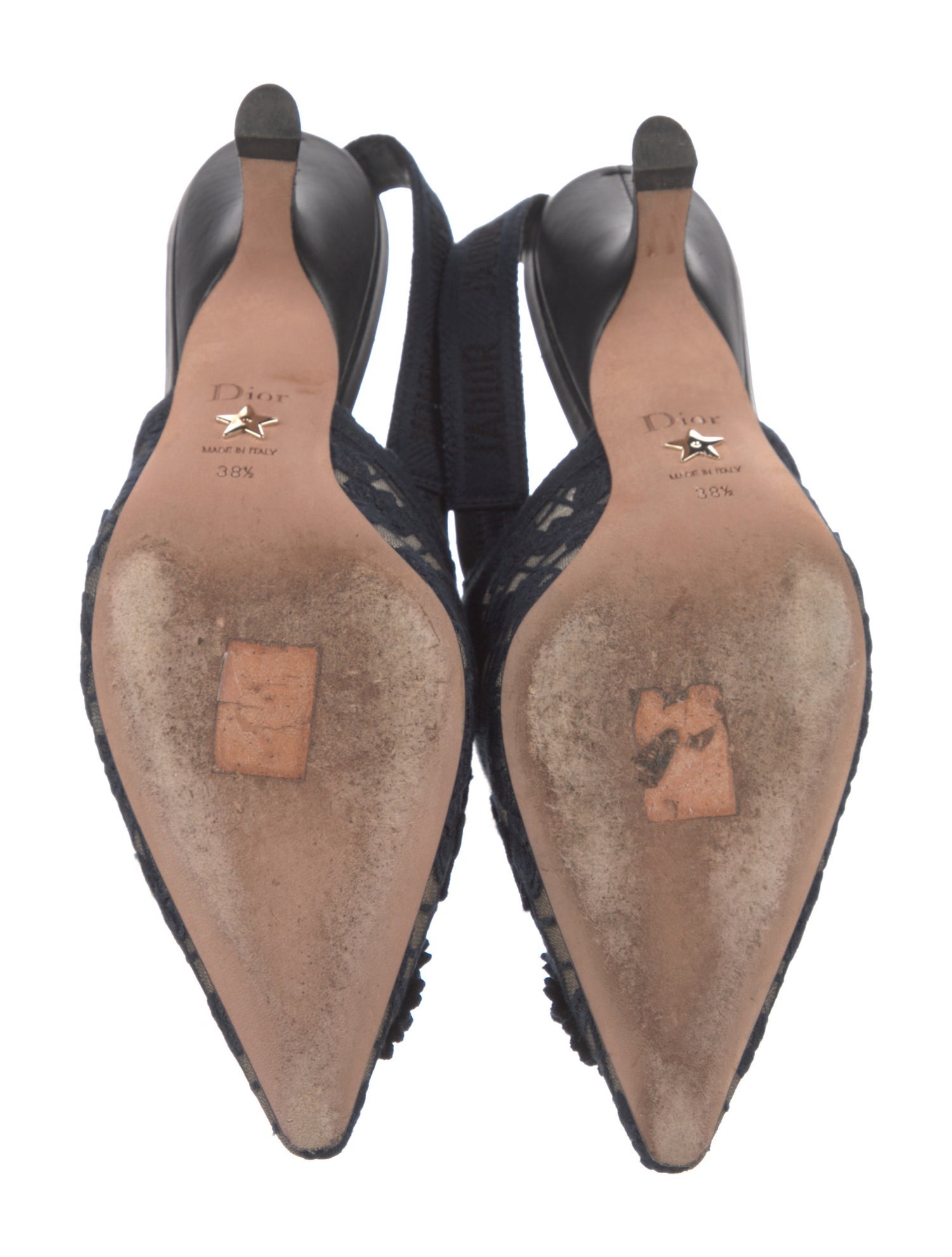 Christian Dior Canvas Lace Pattern Slingback Pumps