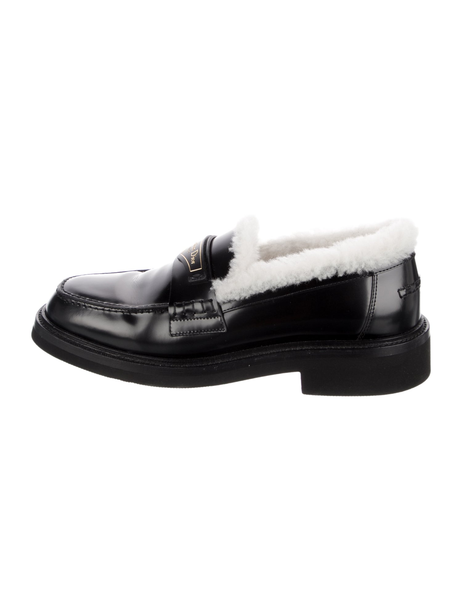 Christian Dior Leather Fur Trim Loafers