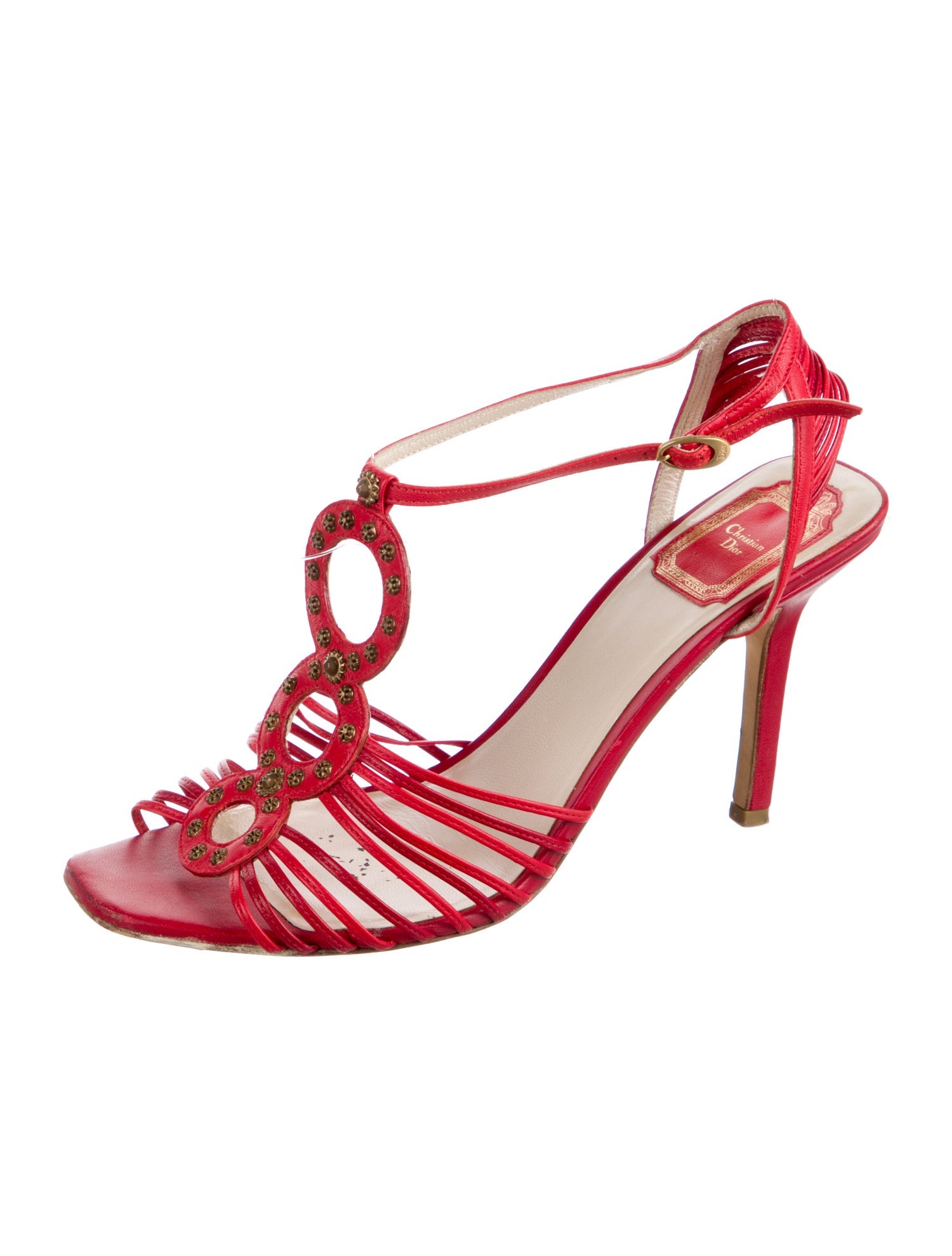 Christian Dior Leather Studded Accents T-Strap Sandals