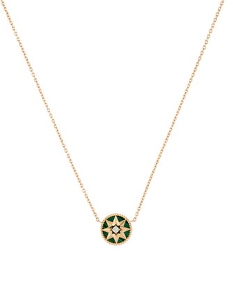 Christian Dior 18K Malachite & Diamond Rose des Vents Pendant Necklace