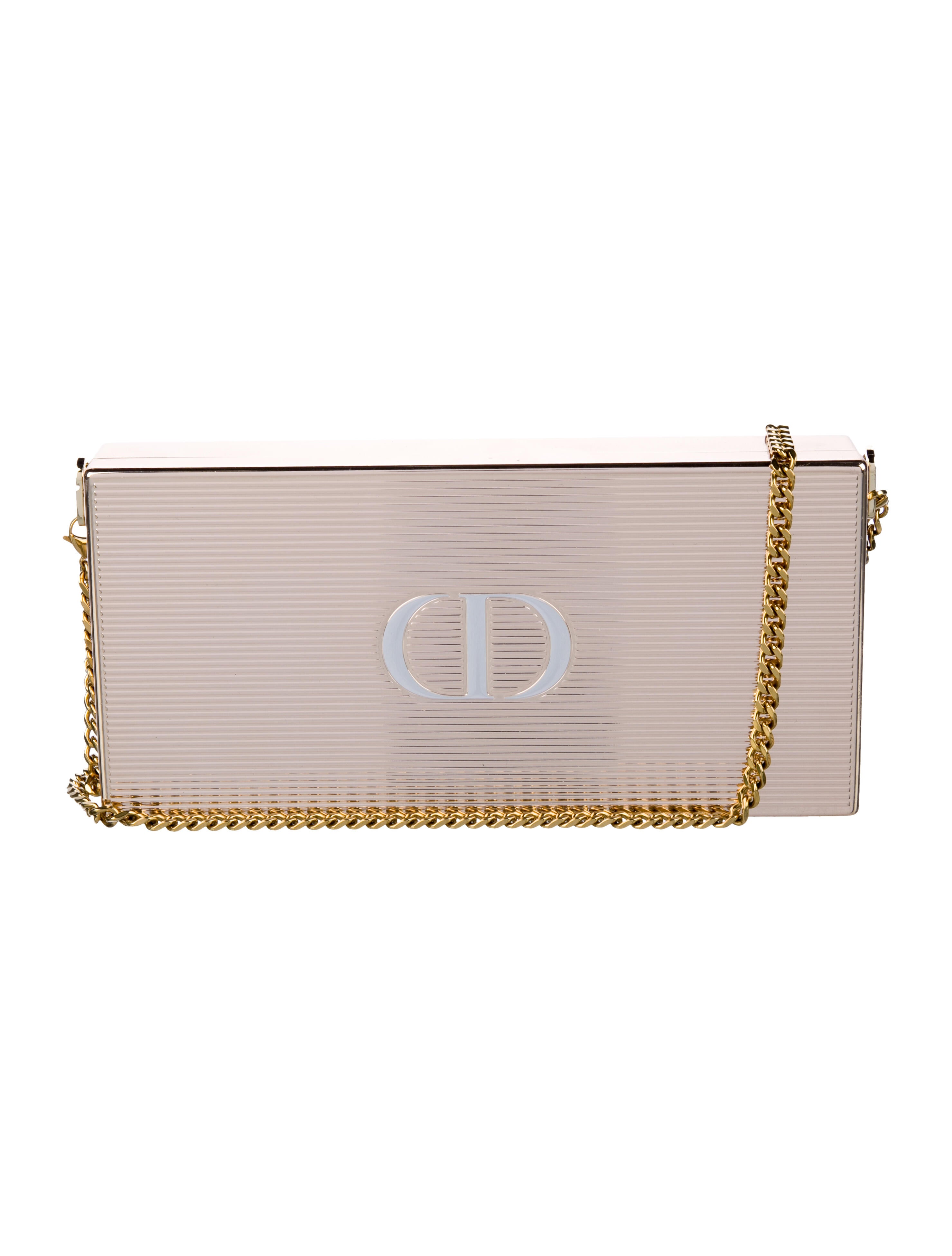 Christian Dior multi color metal cosmetic bag with gold chain strap/