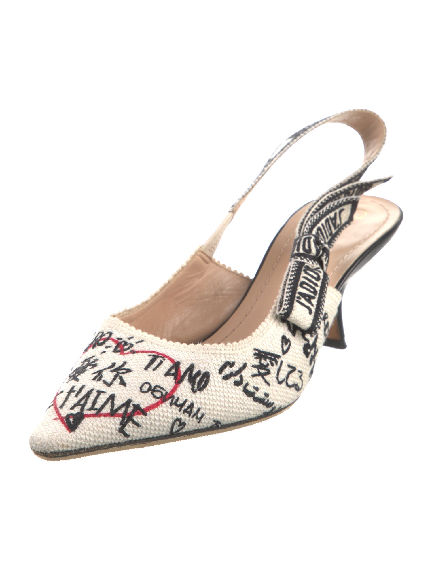 Christian Dior Printed Bow Accents Slingback Pumps