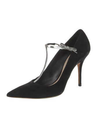 Christian Dior Suede Bow Accents T-Strap Pumps