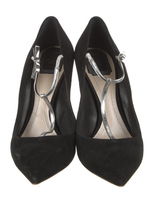 Christian Dior Suede Bow Accents T-Strap Pumps