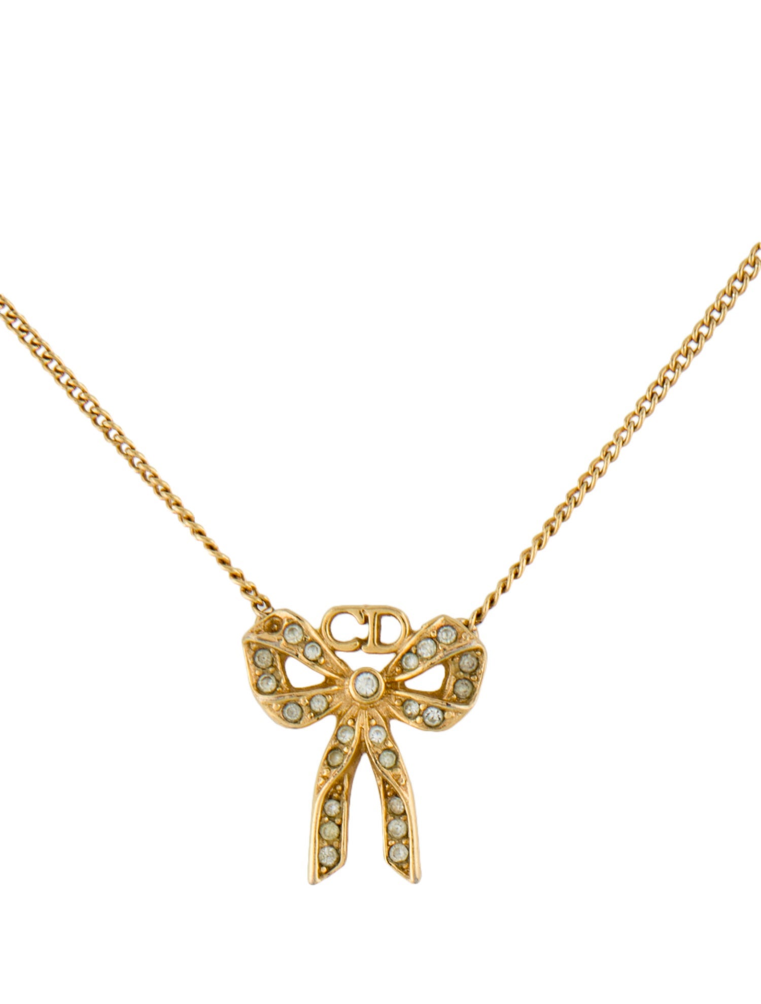 Christian Dior Vintage Crystal Bow Pendant Necklace